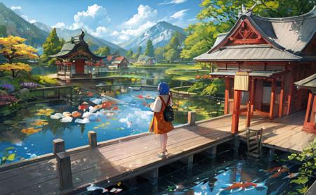 08868-1405054140-1girl, looking at the viewer, water, pond, lake, shrine, koi.png